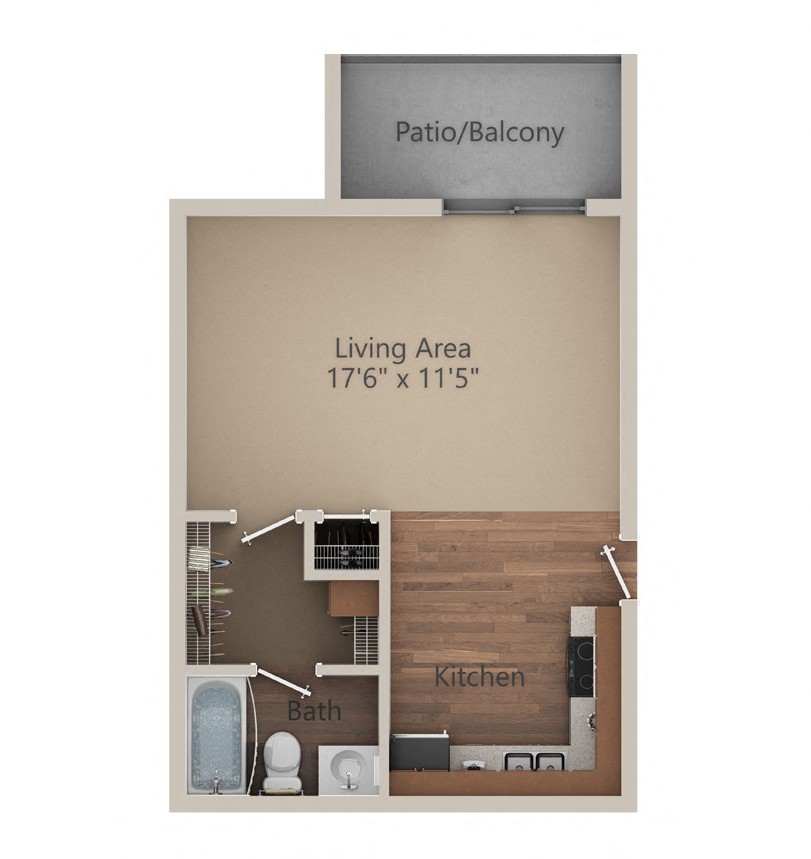 Floor plan for studio, 1 bath, 400 sqft